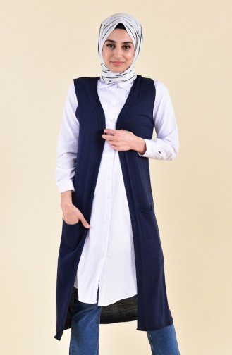 Slim Fit Knitwear Pocket Vest 4128-01 Navy 4128-01