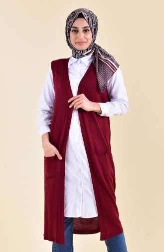 Gilet Tricot avec Poches 4128-06 Bordeaux Foncé 4128-06