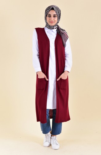 Gilet Tricot avec Poches 4128-06 Bordeaux Foncé 4128-06