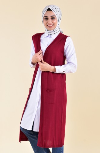 Slim Knitwear Pocket Vest 4128-07 Claret Red 4128-07