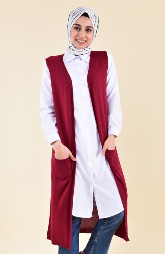 Slim Knitwear Pocket Vest 4128-07 Claret Red 4128-07