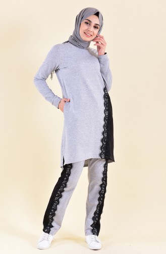 BWEST Lace Detailed Tracksuit 9004-02 Gray 9004-02