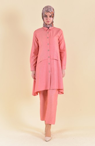 Buttoned Tunic Pants Binary Suit 1285-03 Salmon 1285-03