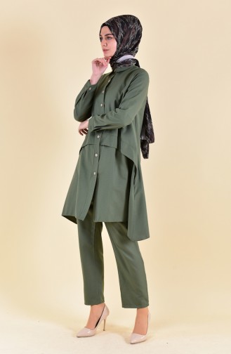 Buttoned Tunic Pants Binary Suit 1285-05 Khaki 1285-05