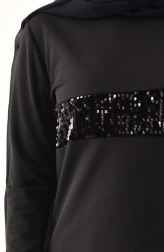 Sequin Detailed Tunic Pants Binary Suit 9001-05 Black 9001-05