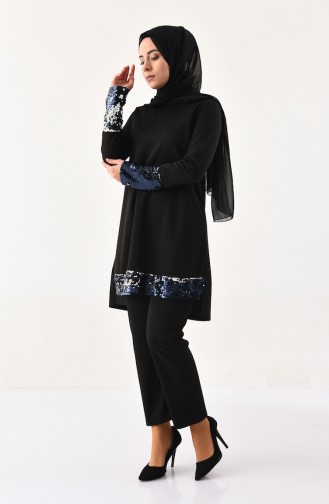Payetli Tunik Pantolon İkili Takım 9055-01 Siyah