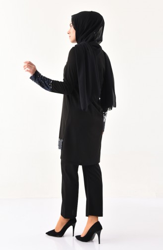 Payetli Tunik Pantolon İkili Takım 9055-01 Siyah