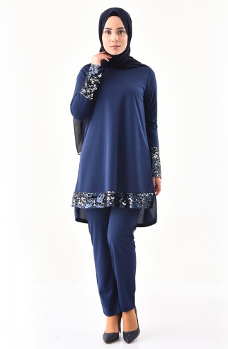 Payetli Tunik Pantolon İkili Takım 9055-02 Lacivert