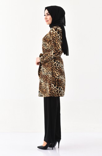 Leopar Desenli Tunik Pantolon İkili Takım 8330-01 Kahverengi 8330-01