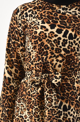 Leopar Desenli Tunik Pantolon İkili Takım 8330-01 Kahverengi 8330-01