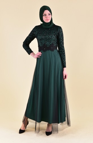 Emerald Green Hijab Evening Dress 3851-08