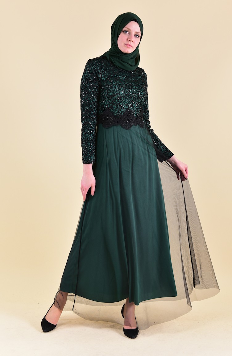 Emerald Green Hijab Evening Dress 385108 Sefamerve