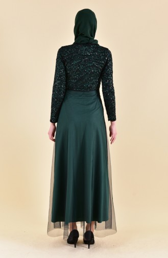 Emerald Green Hijab Evening Dress 3851-08