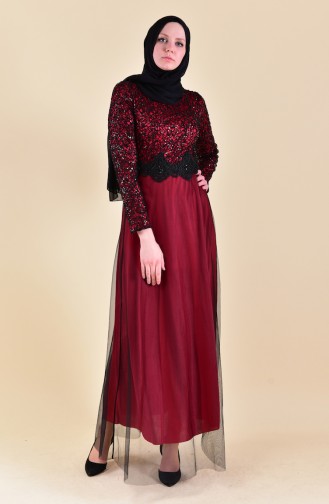 Red Hijab Evening Dress 3851-12