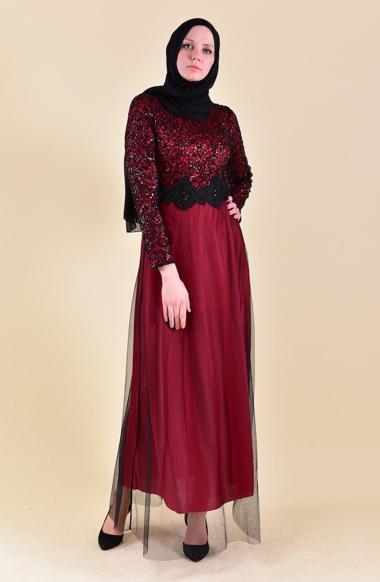 فساتين سهرة بتصميم اسلامي أحمر 3851-12