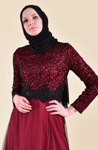 Red Hijab Evening Dress 3851-12