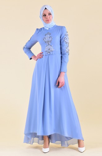 Robe de Soirée Perlées 8901-03 Bleu 8901-03