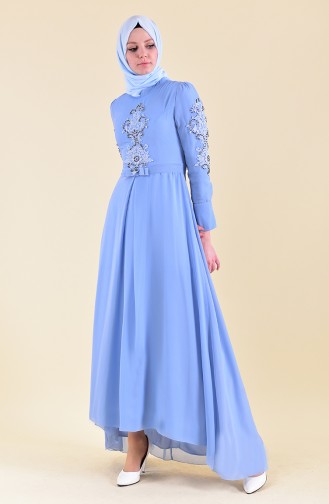 Robe de Soirée Perlées 8901-03 Bleu 8901-03