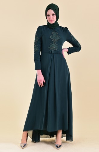 Robe de Soirée Perlées 8901-04 Vert emeraude 8901-04