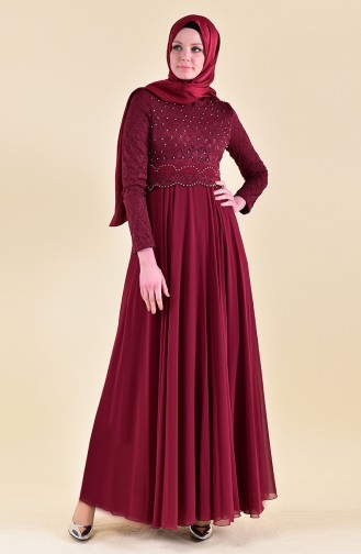 Robe de Soirée à Dentelle 8951-02 Bordeaux 8951-02