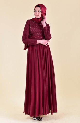 Claret Red Hijab Evening Dress 8951-02