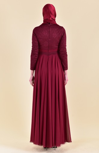 Claret Red Hijab Evening Dress 8951-02