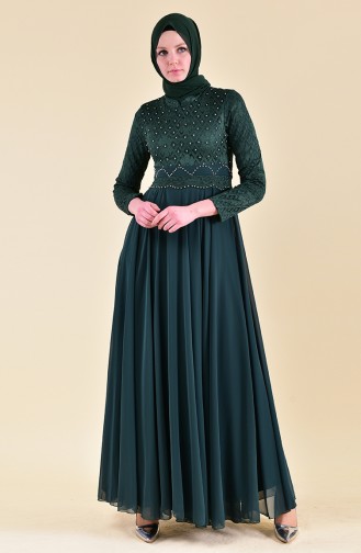 Emerald Green Hijab Evening Dress 8951-04