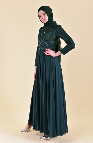 Emerald Green Hijab Evening Dress 8951-04