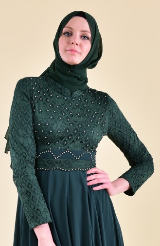 Emerald Green Hijab Evening Dress 8951-04