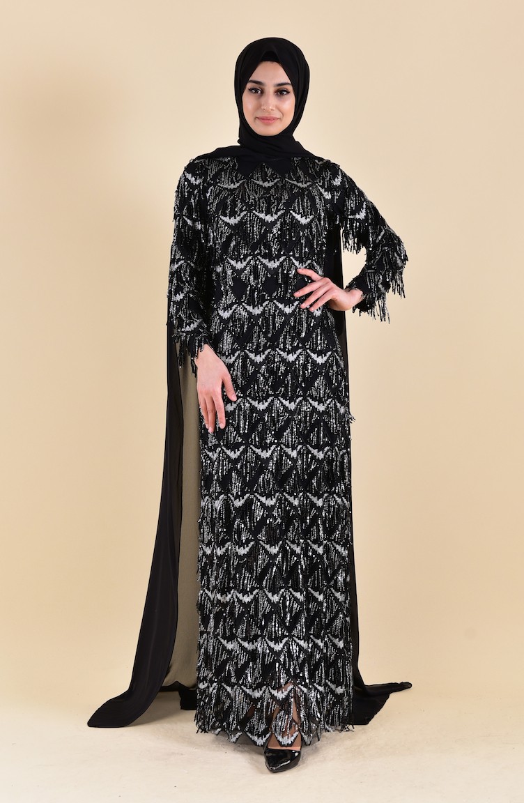 black sequin tassel dress