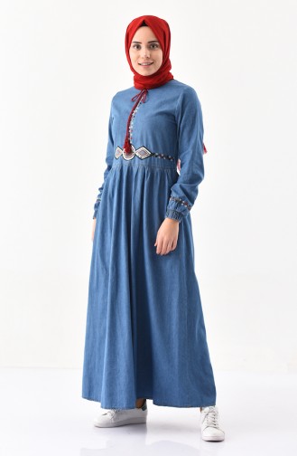 Embroidered Jeans Dress 6151-02 Jeans Blue 6151-02