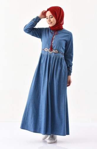 Embroidered Jeans Dress 6151-02 Jeans Blue 6151-02
