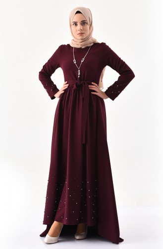 MISS VALLE  Pearl Necklace Dress 8956-04 dark plum 8956-04