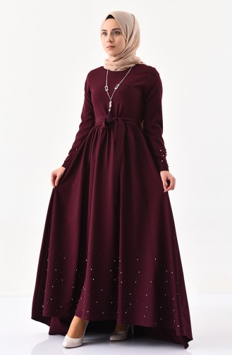 MISS VALLE  Pearl Necklace Dress 8956-04 dark plum 8956-04