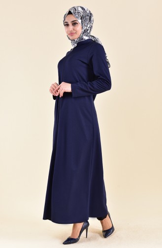 Zippered Abaya 7896-02 Navy Blue 7896-02