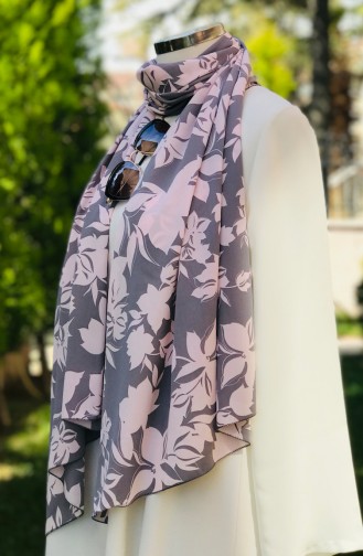 Châle Mousseline a Motifs 51870-01 Gris Rose Poudre 51870-01