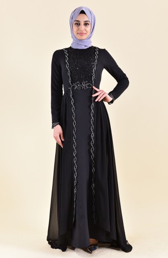 Sequin Detailed Evening Dress 52716-01 Black 52716-01