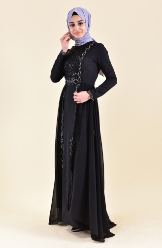 Black Hijab Evening Dress 52716-01