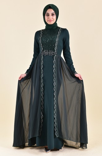 Sequin Detailed Evening Dress 52716-04 Green 52716-04