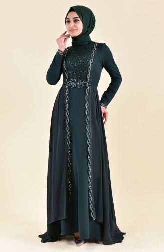 Sequin Detailed Evening Dress 52716-04 Green 52716-04