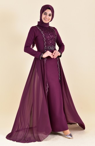 Plum Hijab Evening Dress 52716-05