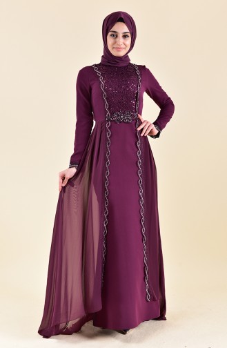 Plum Hijab Evening Dress 52716-05