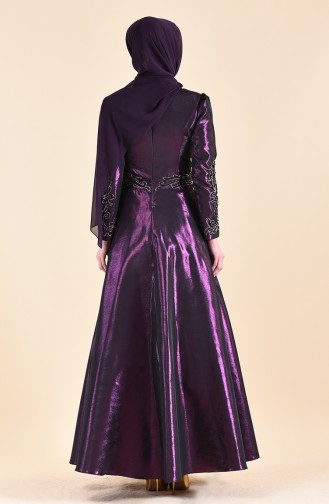 Beading Embroidered Taffeta Evening Dress 0019-02 Purple 0019-02