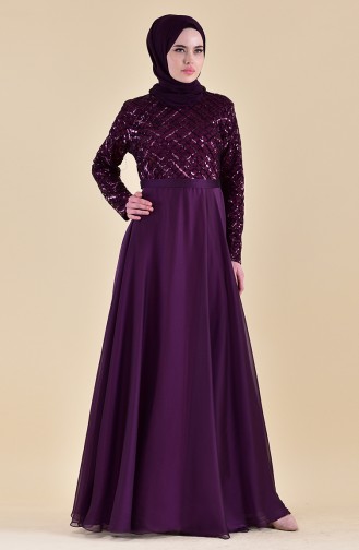 Dark Purple Hijab Evening Dress 8127-13