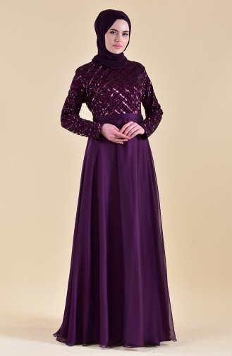 Dark Purple Hijab Evening Dress 8127-13