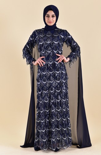 Robe de Soirée a Paillettes 4113-01 Bleu marine 4113-01