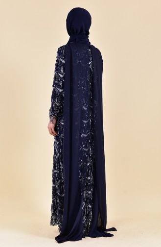 Navy Blue Hijab Evening Dress 4113-01