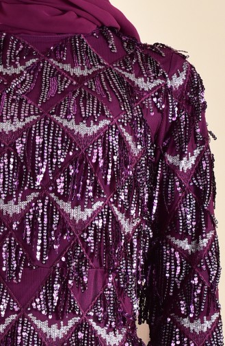 Sequin Tasseled Evening Dress 4113-02 Plum 4113-02