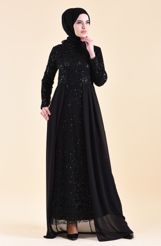 Black Hijab Evening Dress 4115-01