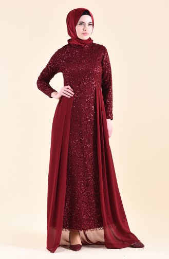Claret Red Hijab Evening Dress 4115-03